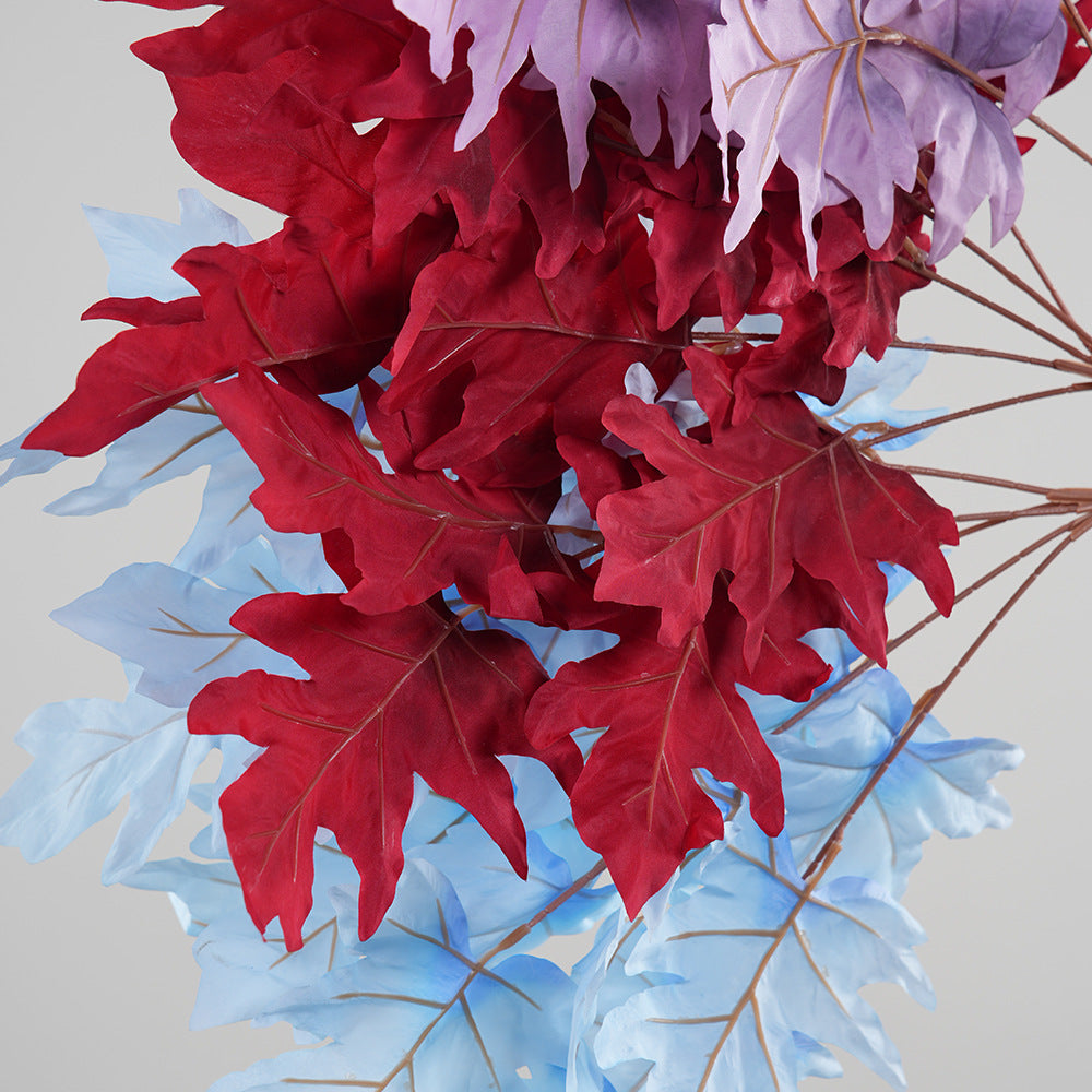 Artificial Oak Leaf Bush, 23" Long, Mixed Material, Modern Style, Red, Blue, Purple, Perfect for Weddings & Home Decor