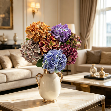 Vintage Autumn Wave Hydrangea Bush, 22" Tall, Realistic Artificial Flower for Home Decor, Hotel Styling