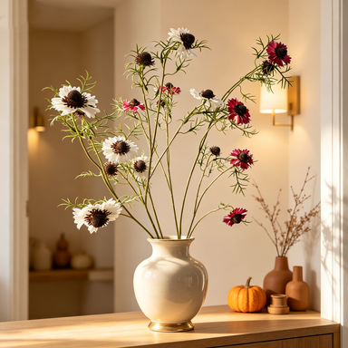 Artificial Cosmos Bush, Silk Scabiosa Floral Arrangement, Rustic Style, 46" Tall, Perfect for Weddings & Home Decor
