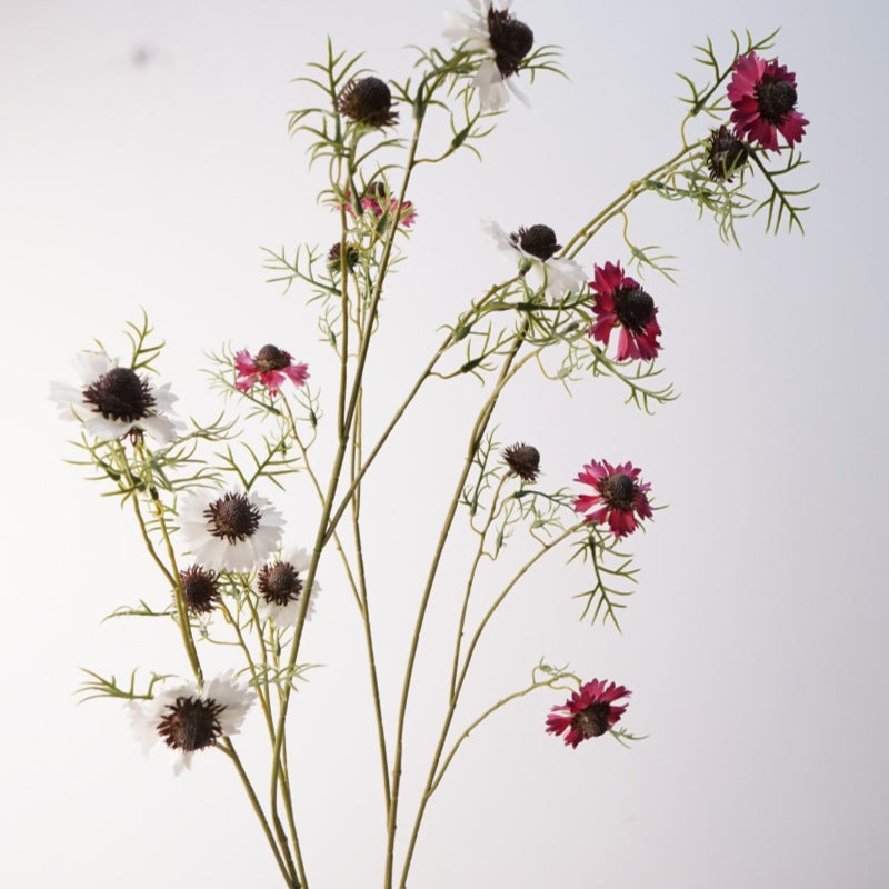 Artificial Cosmos Bush, Silk Scabiosa Floral Arrangement, Rustic Style, 46" Tall, Perfect for Weddings & Home Decor