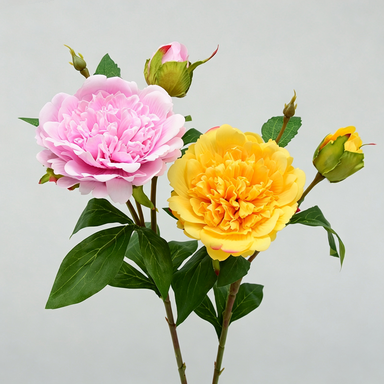 Artificial Peony Stem, Realistic Peony Bush with 2 Blooms, 26" Tall, Home Decor, Table Centerpiece, Photography Prop