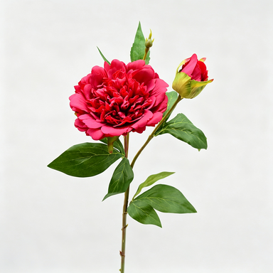 Artificial Peony Stem, Realistic Peony Bush with 2 Blooms, 26" Tall, Home Decor, Table Centerpiece, Photography Prop