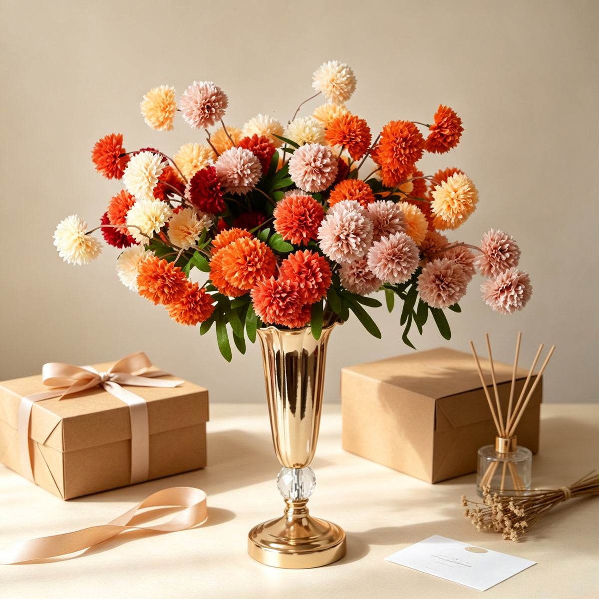 Artificial Chrysanthemum Bush, 20" Tall, Silk Flowers, 5 Blooms, Perfect for Weddings & Home Decor