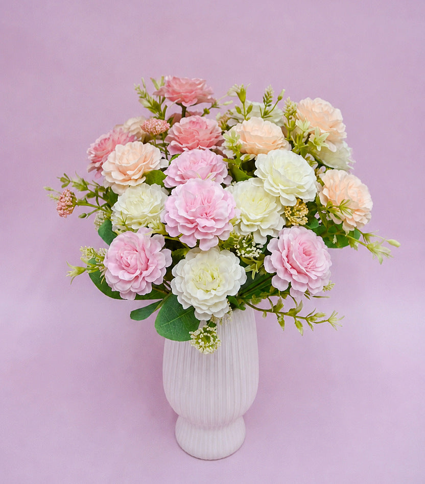 Artificial Peony Bouquet, 13" Tall, 7 Blooms, Wedding & Home Decor, Indoor Arrangement