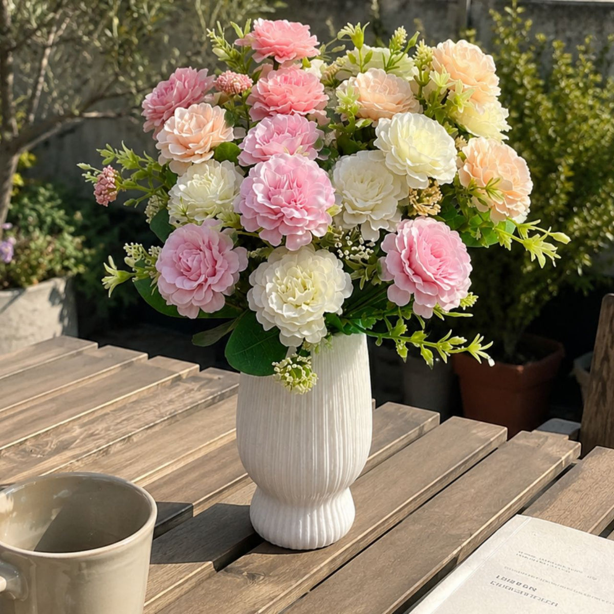 Artificial Peony Bouquet, 13" Tall, 7 Blooms, Wedding & Home Decor, Indoor Arrangement