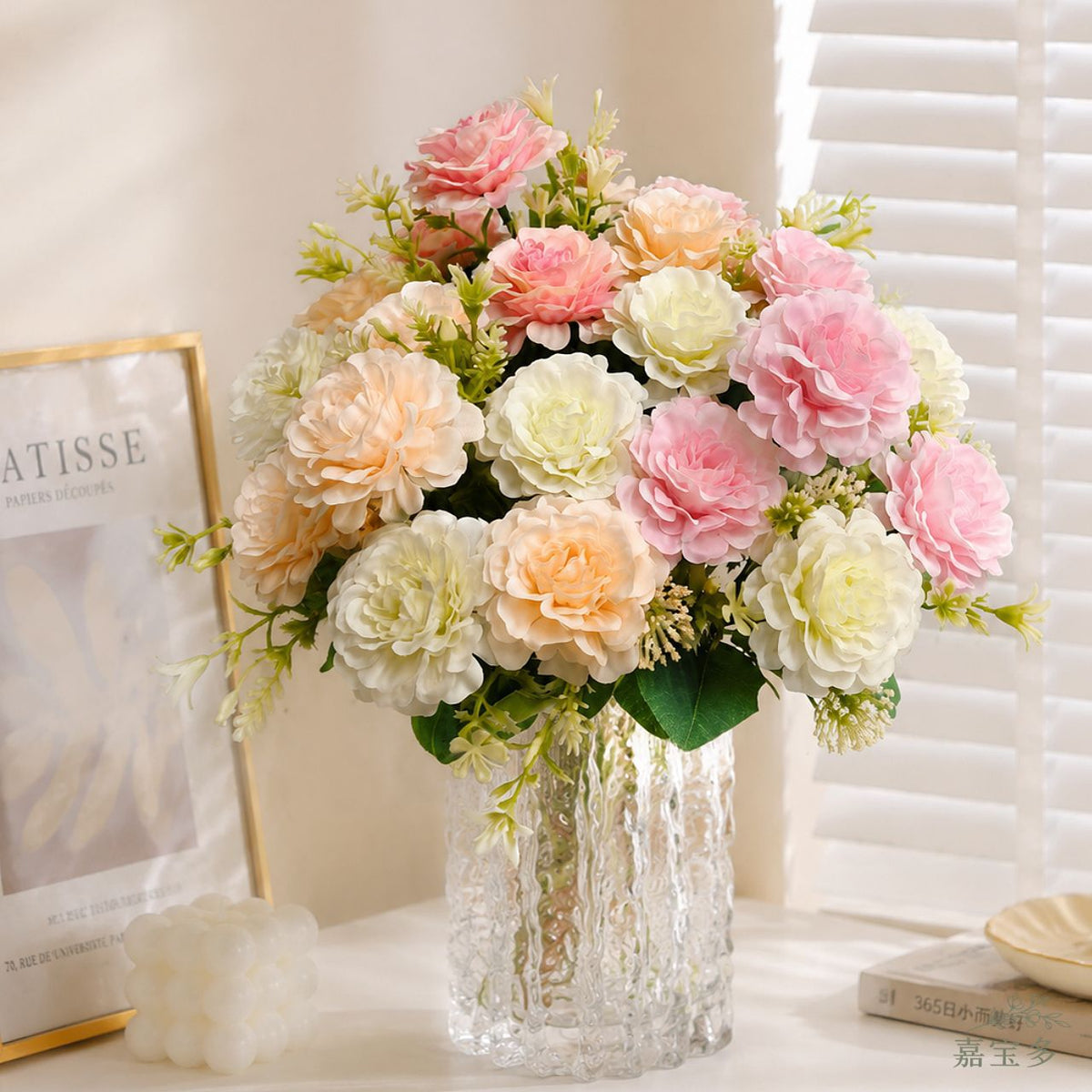 Artificial Peony Bouquet, 13" Tall, 7 Blooms, Wedding & Home Decor, Indoor Arrangement