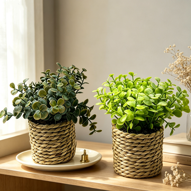 Artificial Plant Pot, 6" Tall, Mixed Material, Deep Green & Light Green, Perfect for Home, Office & Commercial Decor