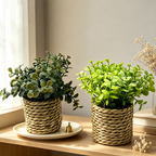 Artificial Plant Pot, 6" Tall, Mixed Material, Deep Green & Light Green, Perfect for Home, Office & Commercial Decor