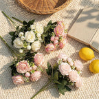 Artificial Sweetheart Rose Bush, 7 Blooms, 13" Tall, Wedding Bouquet, Bridal Shower, Centerpiece Decor