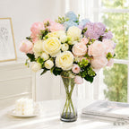 Artificial Sweetheart Rose Bush, 7 Blooms, 13" Tall, Wedding Bouquet, Bridal Shower, Centerpiece Decor
