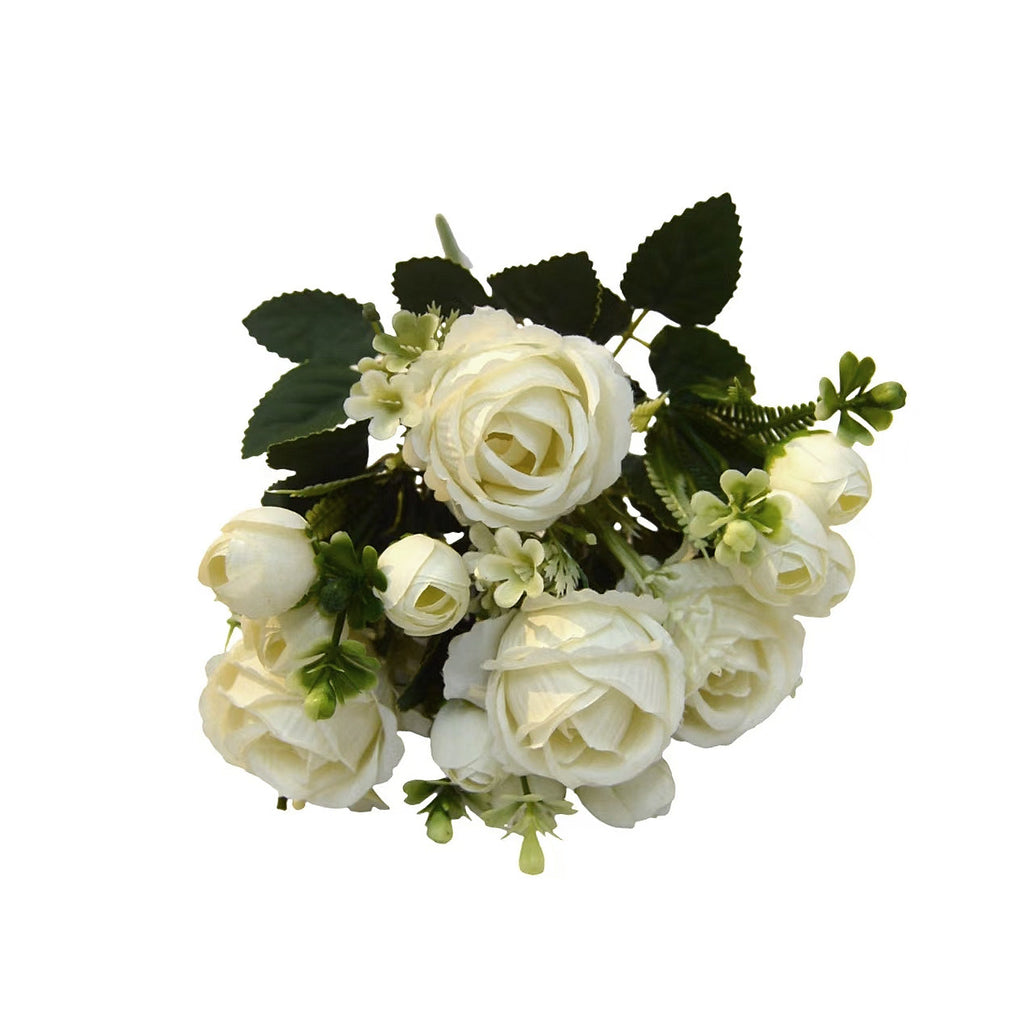 Artificial Sweetheart Rose Bush, 7 Blooms, 13" Tall, Wedding Bouquet, Bridal Shower, Centerpiece Decor