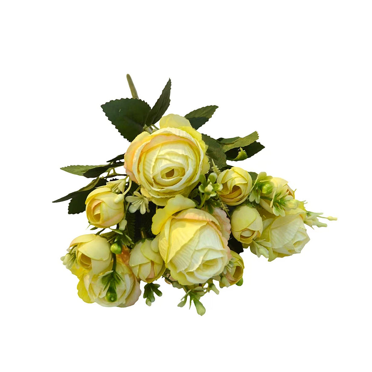 Artificial Sweetheart Rose Bush, 7 Blooms, 13" Tall, Wedding Bouquet, Bridal Shower, Centerpiece Decor
