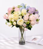 Artificial Sweetheart Rose Bush, 7 Blooms, 13" Tall, Wedding Bouquet, Bridal Shower, Centerpiece Decor