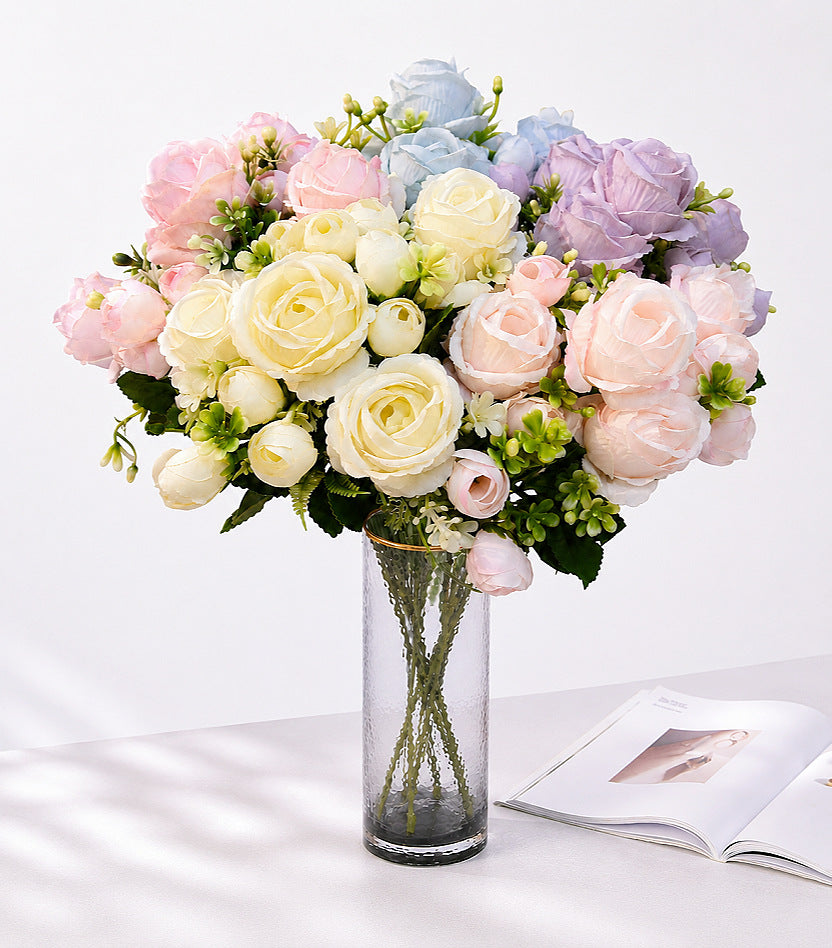 Artificial Sweetheart Rose Bush, 7 Blooms, 13" Tall, Wedding Bouquet, Bridal Shower, Centerpiece Decor