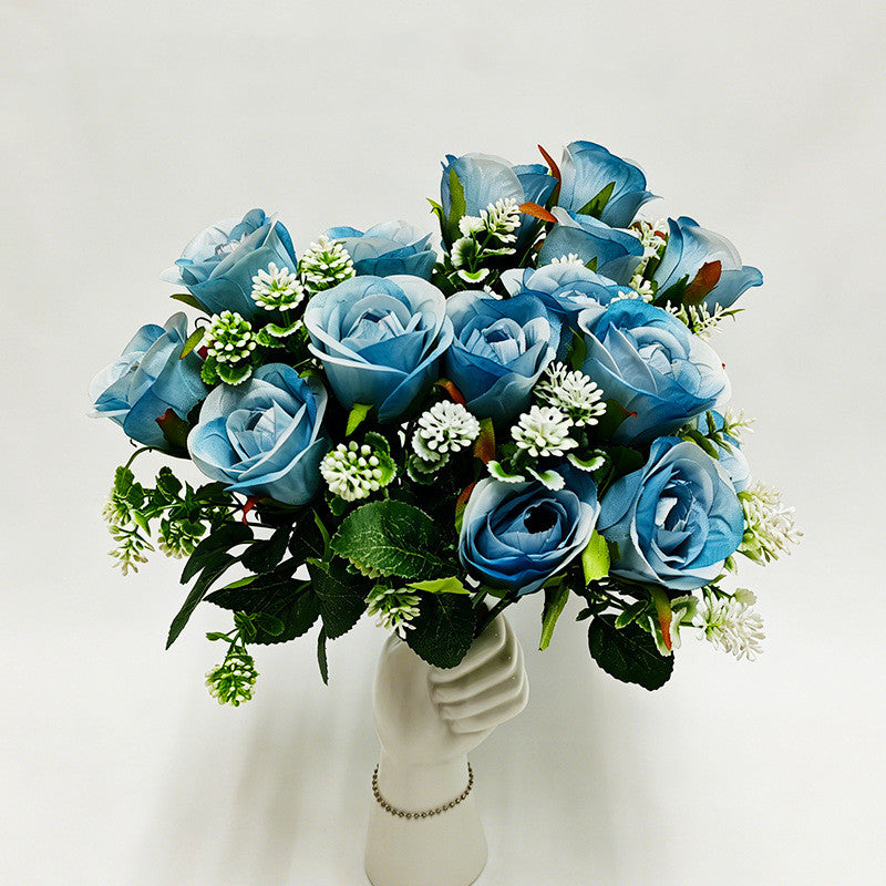 Artificial Rose Bush, 6 Pink Roses on One Stem, 13" Tall Floral Arrangement, Realistic Silk Flowers for Home Decor, Hotel & Wedding Centerpieces