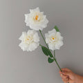 Artificial Peony Rose Bush, 3 Blooms, 24" Tall, Silk Flowers for Weddings, Home Decor, Table Centerpieces