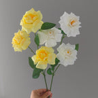 Artificial Peony Rose Bush, 3 Blooms, 24" Tall, Silk Flowers for Weddings, Home Decor, Table Centerpieces