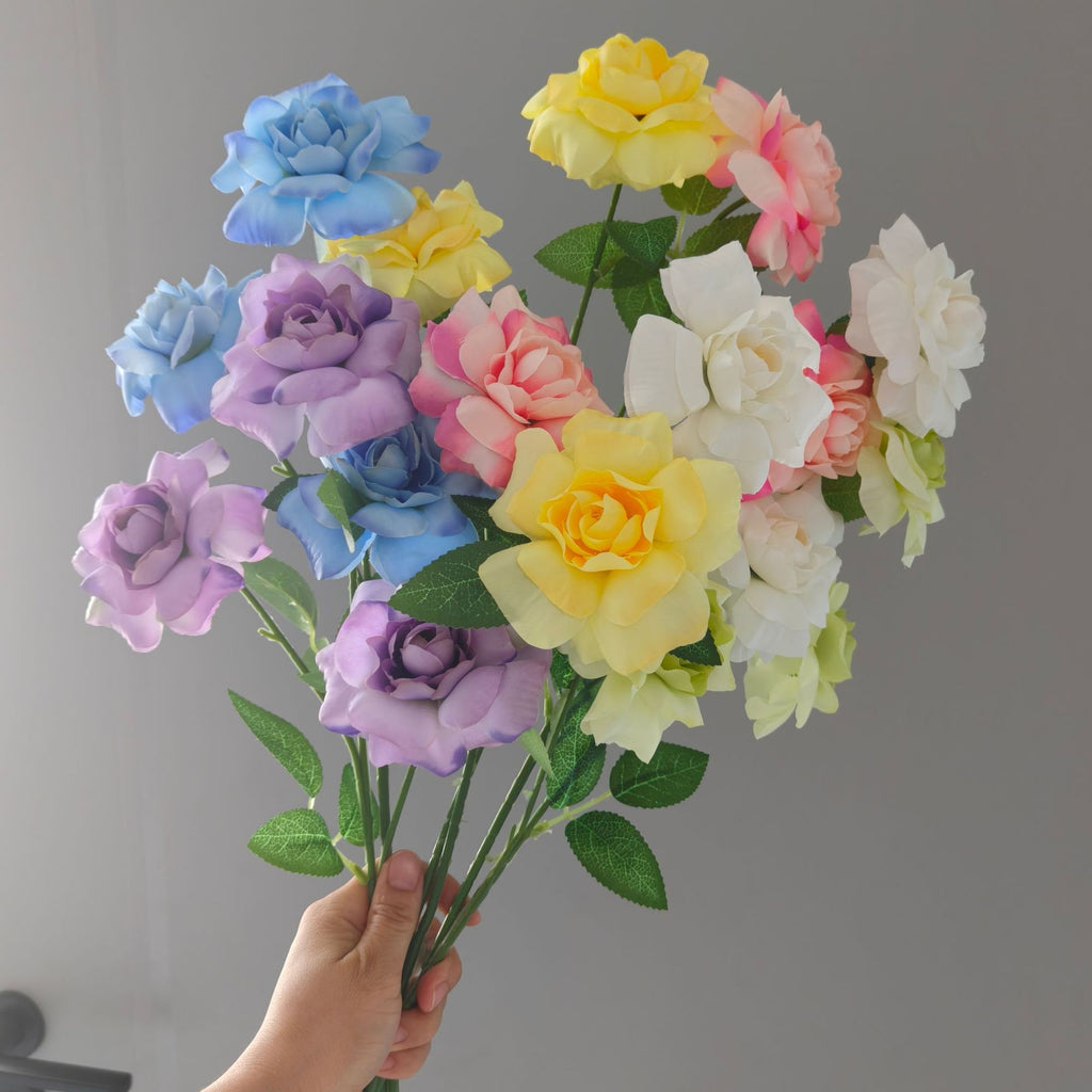 Artificial Peony Rose Bush, 3 Blooms, 24" Tall, Silk Flowers for Weddings, Home Decor, Table Centerpieces