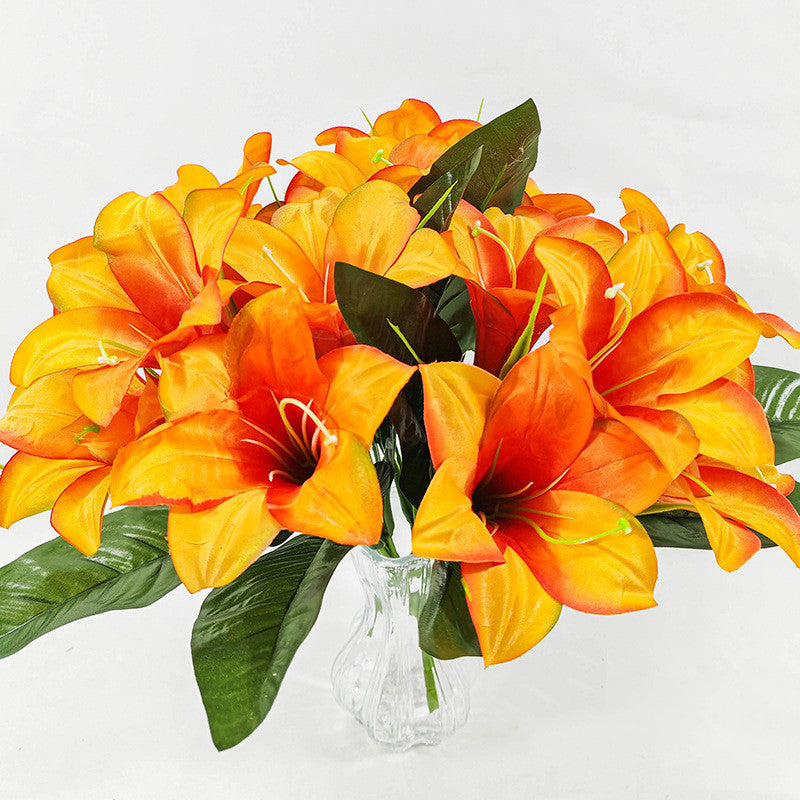 Artificial Lily Flowers, Silk Bush with 5 Blooms, 13" Tall, Decorative Floral Arrangement for Home, Indoor Use