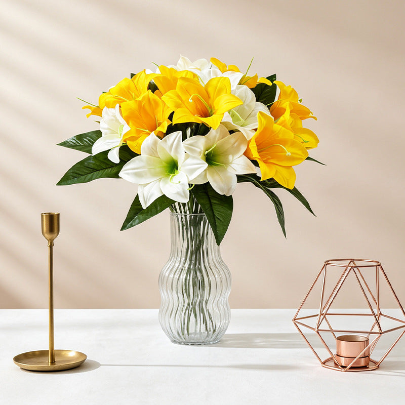 Artificial Lily Flowers, Silk Bush with 5 Blooms, 13" Tall, Decorative Floral Arrangement for Home, Indoor Use