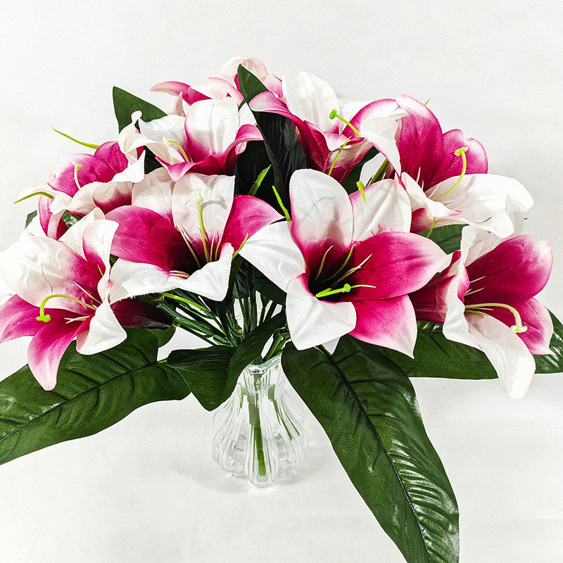 Artificial Lily Flowers, Silk Bush with 5 Blooms, 13" Tall, Decorative Floral Arrangement for Home, Indoor Use
