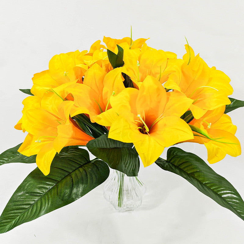 Artificial Lily Flowers, Silk Bush with 5 Blooms, 13" Tall, Decorative Floral Arrangement for Home, Indoor Use
