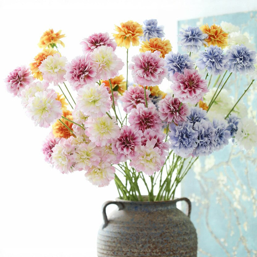 Artificial Scabiosa Silk Flower Bush, 31" Tall with 3 Blooms, Perfect for Wedding Decor & Home Styling