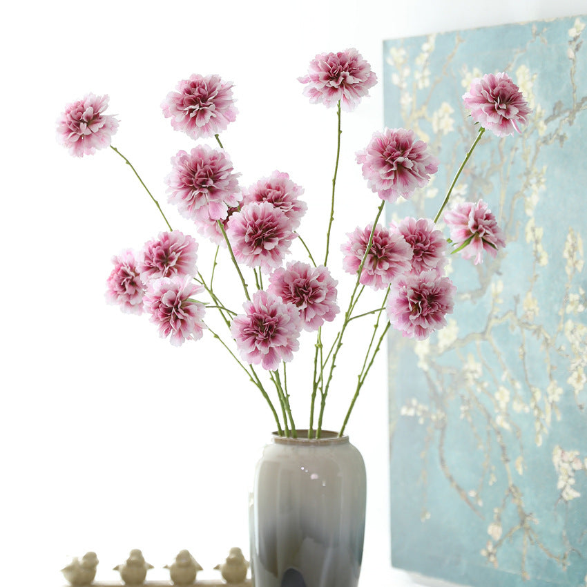Artificial Scabiosa Silk Flower Bush, 31" Tall with 3 Blooms, Perfect for Wedding Decor & Home Styling