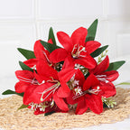 Luxury Silk Lily Artificial Flower Bush, 7 Blooms, 14" Tall, Perfect for Weddings & Home Decor