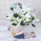 Luxury Silk Lily Artificial Flower Bush, 7 Blooms, 14" Tall, Perfect for Weddings & Home Decor