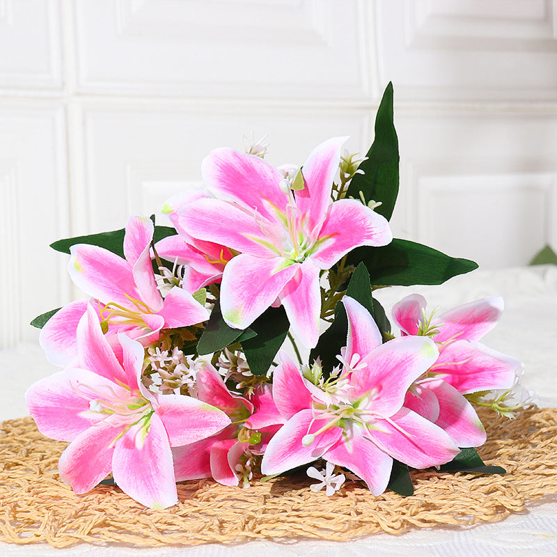 Luxury Silk Lily Artificial Flower Bush, 7 Blooms, 14" Tall, Perfect for Weddings & Home Decor