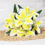 Luxury Silk Lily Artificial Flower Bush, 7 Blooms, 14" Tall, Perfect for Weddings & Home Decor