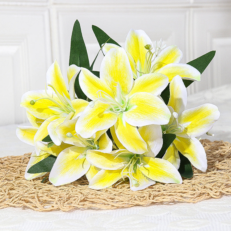 Luxury Silk Lily Artificial Flower Bush, 7 Blooms, 14" Tall, Perfect for Weddings & Home Decor