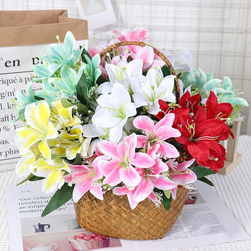 Luxury Silk Lily Artificial Flower Bush, 7 Blooms, 14" Tall, Perfect for Weddings & Home Decor
