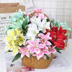Luxury Silk Lily Artificial Flower Bush, 7 Blooms, 14" Tall, Perfect for Weddings & Home Decor