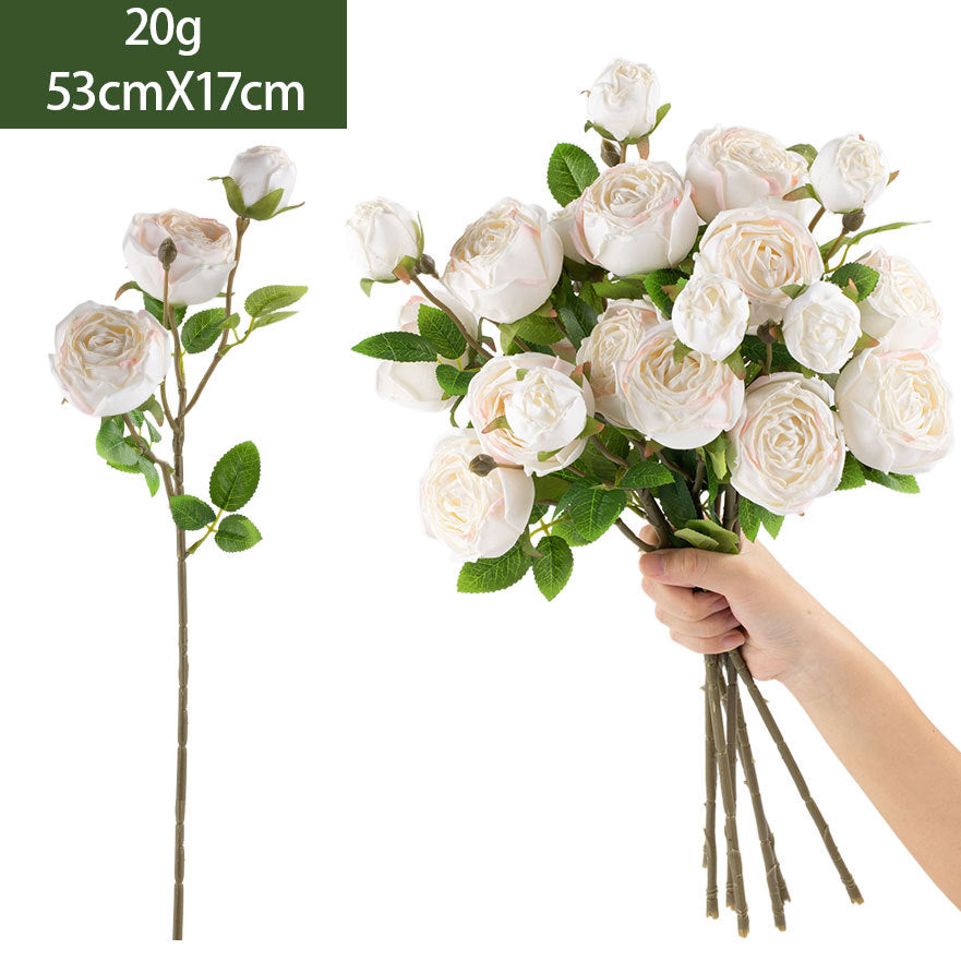 Artificial Empress Rose Bouquet, Silk Bush with 3 Blooms, 21" Tall, Elegant Home Decor for Living Room or Dining Table