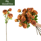 Artificial Empress Rose Bouquet, Silk Bush with 3 Blooms, 21" Tall, Elegant Home Decor for Living Room or Dining Table
