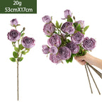 Artificial Empress Rose Bouquet, Silk Bush with 3 Blooms, 21" Tall, Elegant Home Decor for Living Room or Dining Table