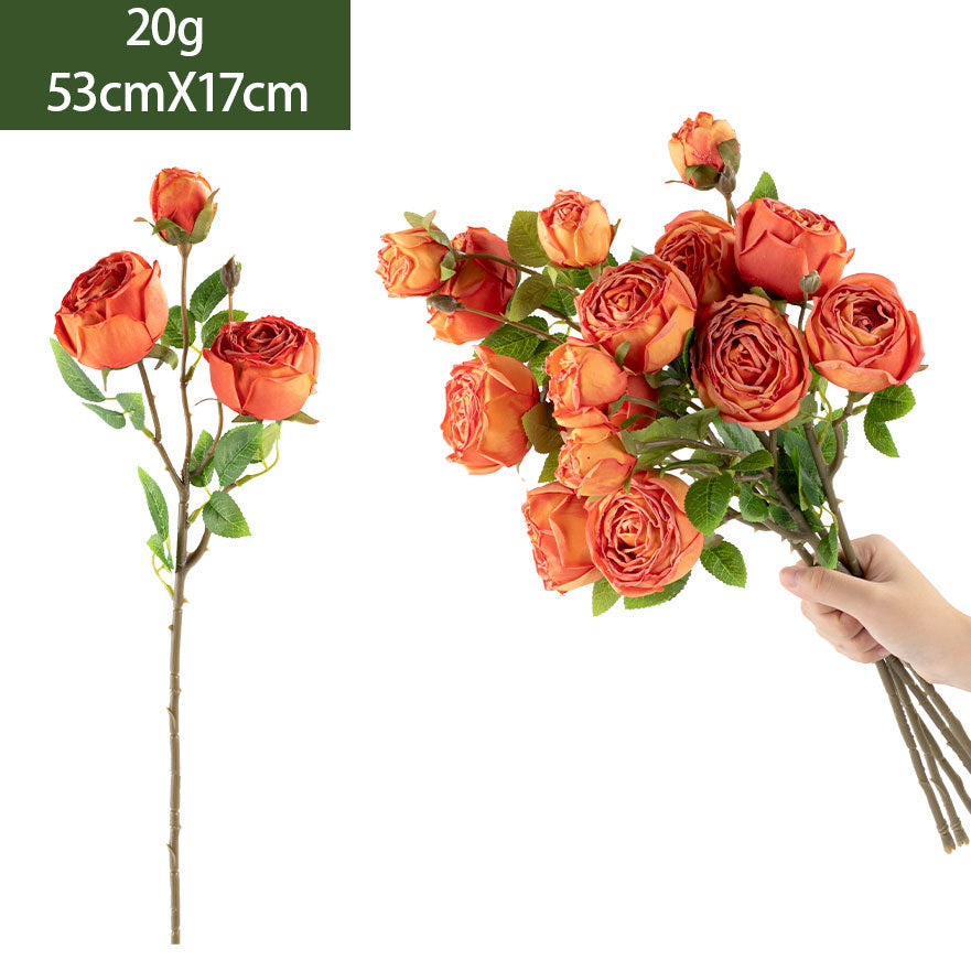 Artificial Empress Rose Bouquet, Silk Bush with 3 Blooms, 21" Tall, Elegant Home Decor for Living Room or Dining Table