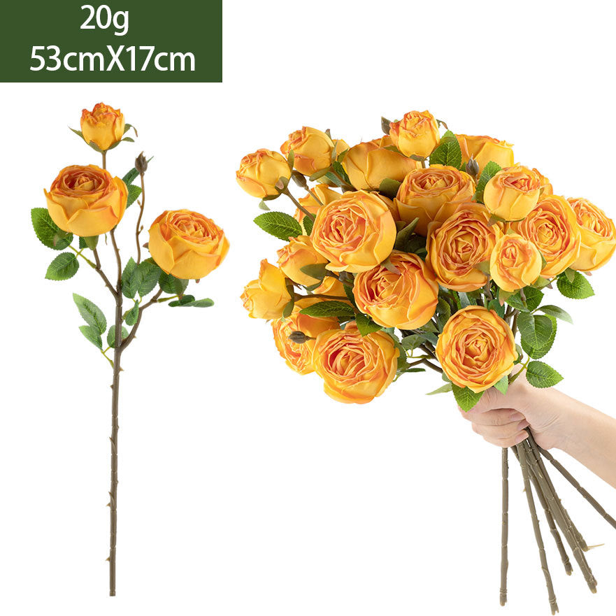 Artificial Empress Rose Bouquet, Silk Bush with 3 Blooms, 21" Tall, Elegant Home Decor for Living Room or Dining Table
