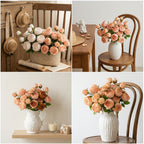 Artificial Empress Rose Bouquet, Silk Bush with 3 Blooms, 21" Tall, Elegant Home Decor for Living Room or Dining Table