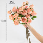 Artificial Empress Rose Bouquet, Silk Bush with 3 Blooms, 21" Tall, Elegant Home Decor for Living Room or Dining Table