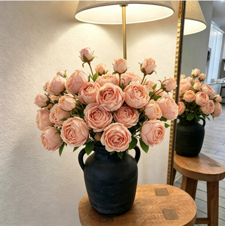 Artificial Empress Rose Bouquet, Silk Bush with 3 Blooms, 21" Tall, Elegant Home Decor for Living Room or Dining Table