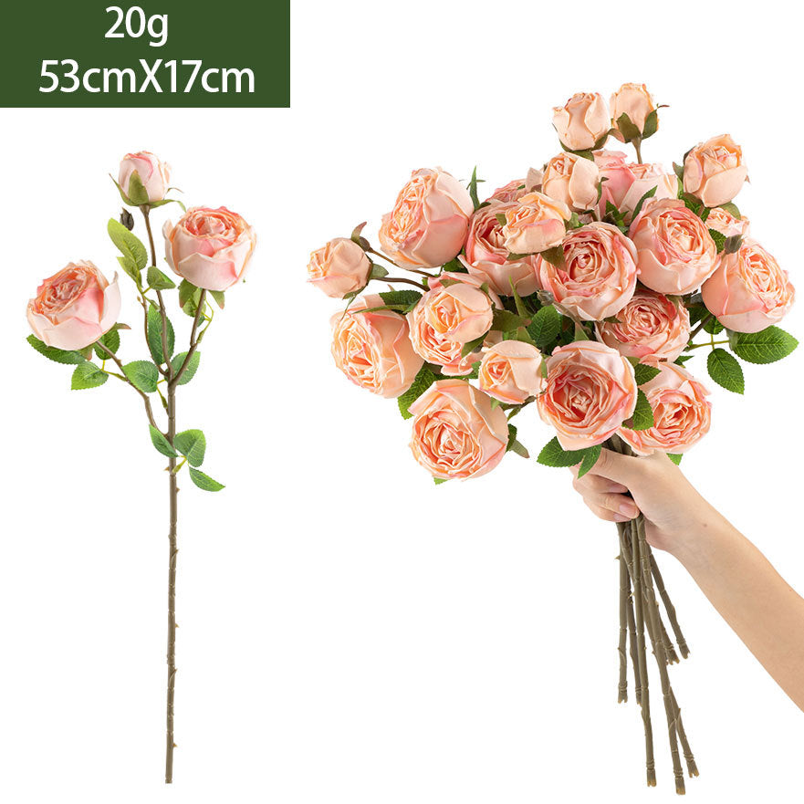 Artificial Empress Rose Bouquet, Silk Bush with 3 Blooms, 21" Tall, Elegant Home Decor for Living Room or Dining Table