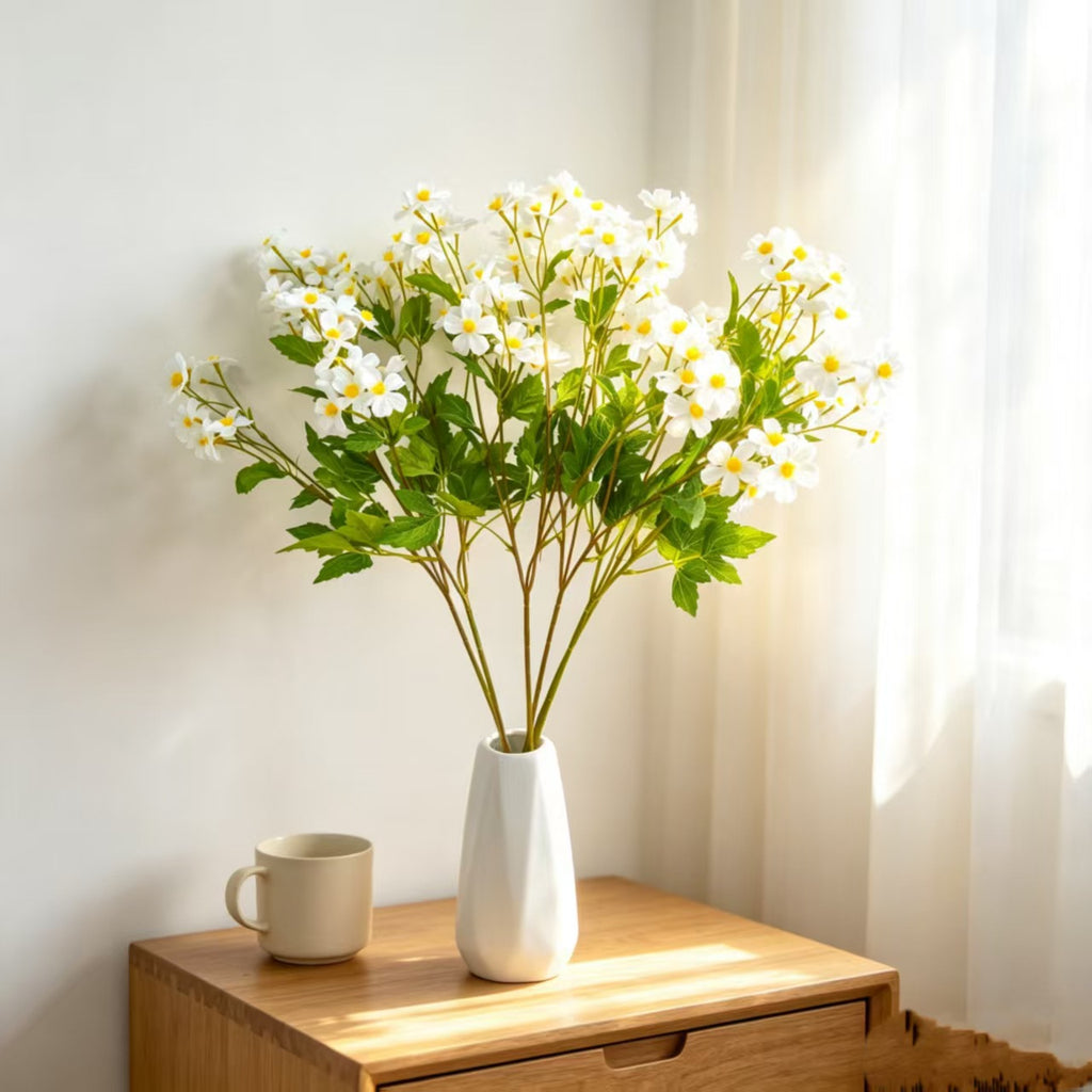 Artificial Chamomile Bush with 30 Blooms, Silk Flower Arrangement for Weddings, Home Decor, 27" Tall