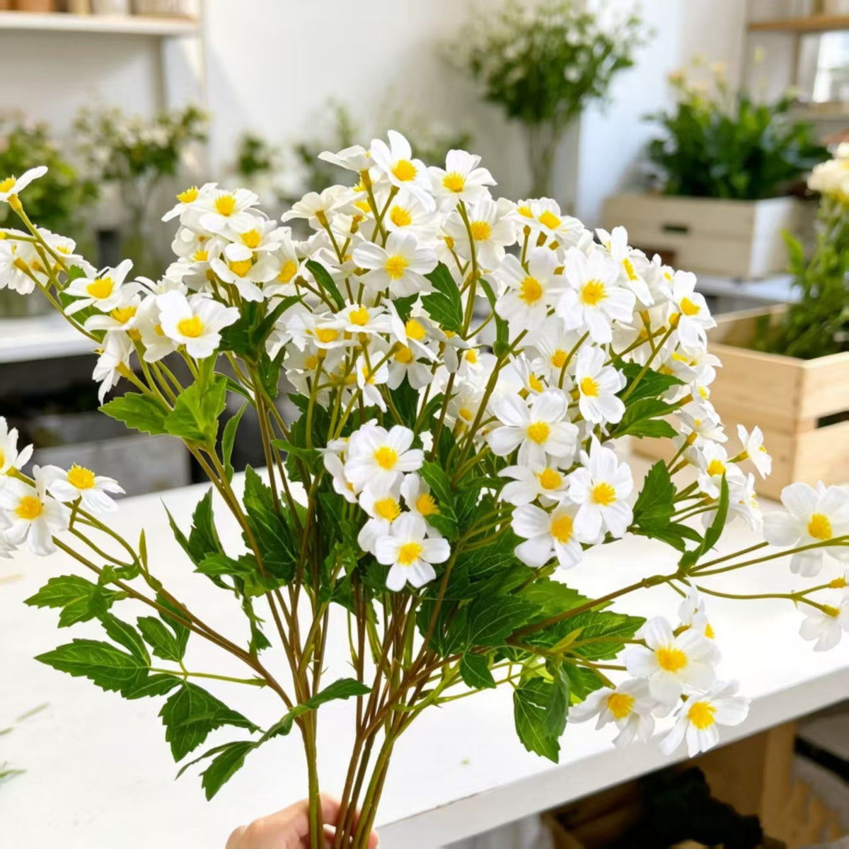 Artificial Chamomile Bush with 30 Blooms, Silk Flower Arrangement for Weddings, Home Decor, 27" Tall