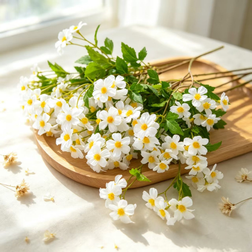Artificial Chamomile Bush with 30 Blooms, Silk Flower Arrangement for Weddings, Home Decor, 27" Tall
