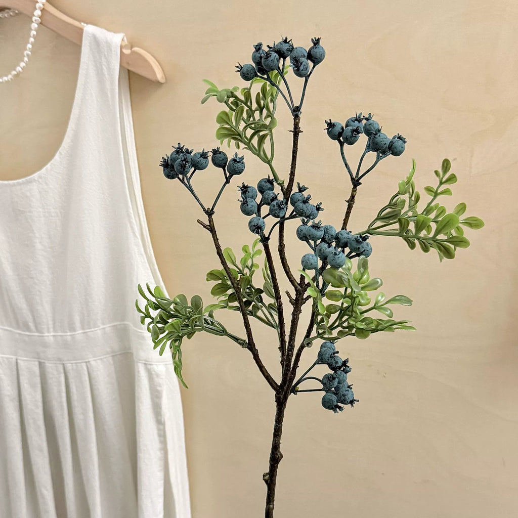 Artificial Blueberry Stem, Rustic Foam Berry Branch, 24" Single Stem, Indoor Home Decor, Window Display, Hotel Styling