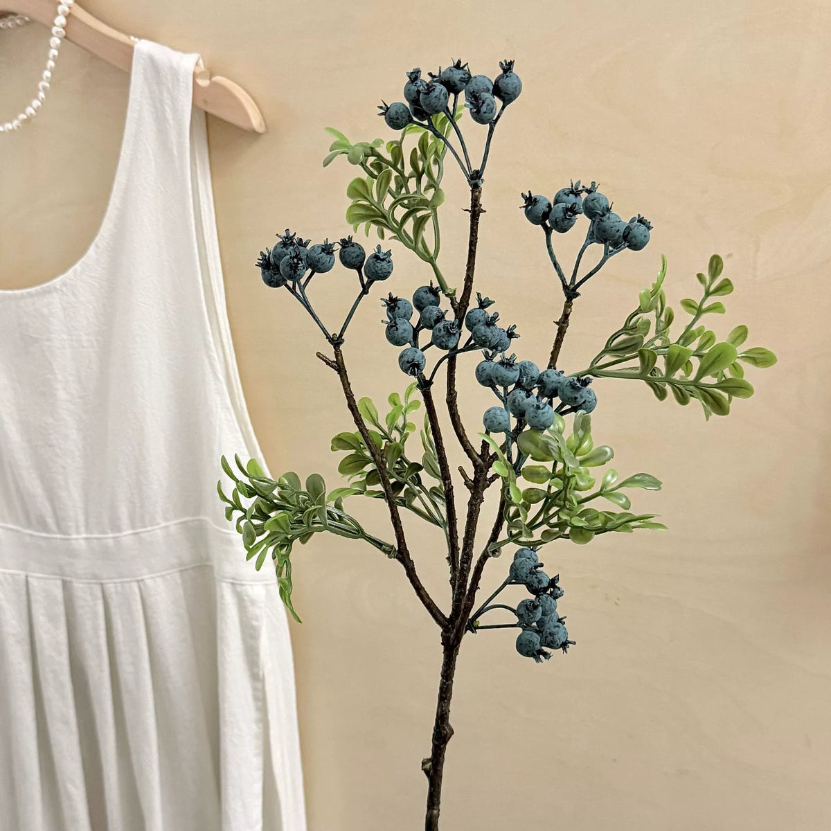 Artificial Blueberry Stem, Rustic Foam Berry Branch, 24" Single Stem, Indoor Home Decor, Window Display, Hotel Styling