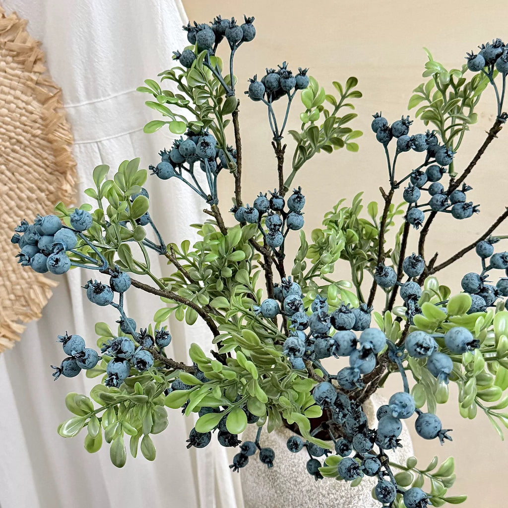 Artificial Blueberry Stem, Rustic Foam Berry Branch, 24" Single Stem, Indoor Home Decor, Window Display, Hotel Styling